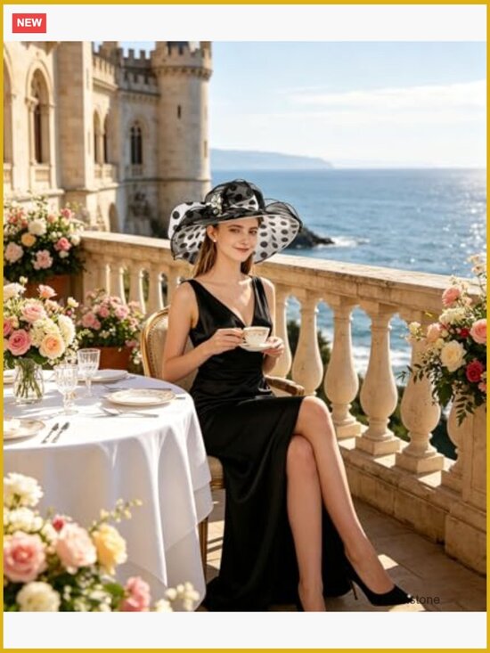Organza Fascinator Derby Church Hat Wide Brim Sun Hat Tea Party Wedding main image 4